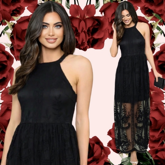 Last One! Stunning Black Lace Halter Top Dress - Picture 4 of 5